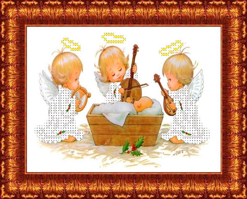 Ангелы у колыбели - Основа на габардине для вышивки бисером и крестом